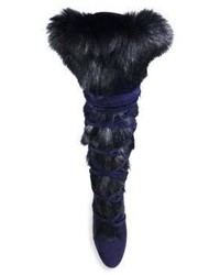 Gianvito Rossi Shearling Fur Suede Knee High Boots