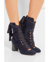 Chloé Lace Up Suede Ankle Boots Midnight Blue
