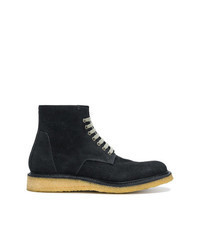 Navy Suede Lace-up Flat Boots