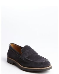 a. testoni Basic Navy Blue Suede Penny Loafers