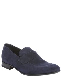 Prada Blue Suede Moc Toe Penny Loafers