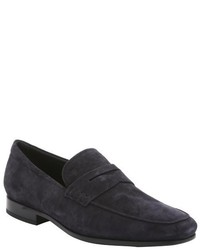 Tod's Blue Suede Moc Toe Penny Loafers