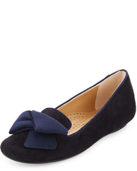 Neiman Marcus Bow Smoking Suede Loafer Blue