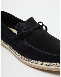 Asos Brand Loafers With Tie Front In Navy Suede