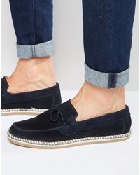 Asos Brand Loafers With Tie Front In Navy Suede