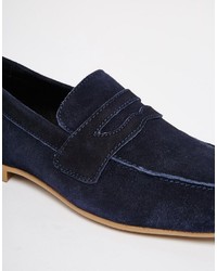 Asos Brand Penny Loafers In Navy Suede