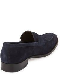 Magnanni Calf Suede Penny Loafer Navy