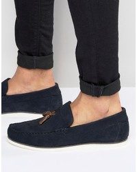 Asos Loafers In Navy Suede