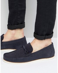 Asos Loafers In Navy Suede With White Sole