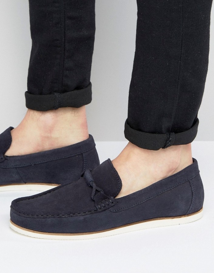 Asos Loafers In Navy Suede With White 