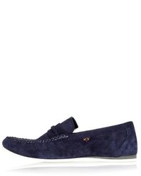River Island Navy Blue Suede Woven Slip On Loafers