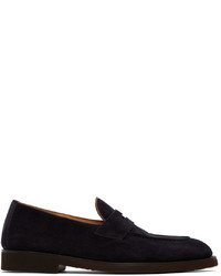 Brunello Cucinelli Navy Suede Penny Loafers