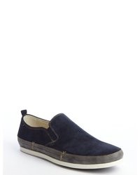 Kenneth Cole Reaction Navy Suede Slip On Loafers With Contrasting Stitching
