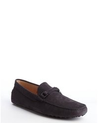 Tod's Navy Suede Strap Moc Toe Penny Loafers