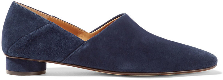 The Row Noelle Suede Loafers Navy 410 NET A PORTER.COM Lookastic