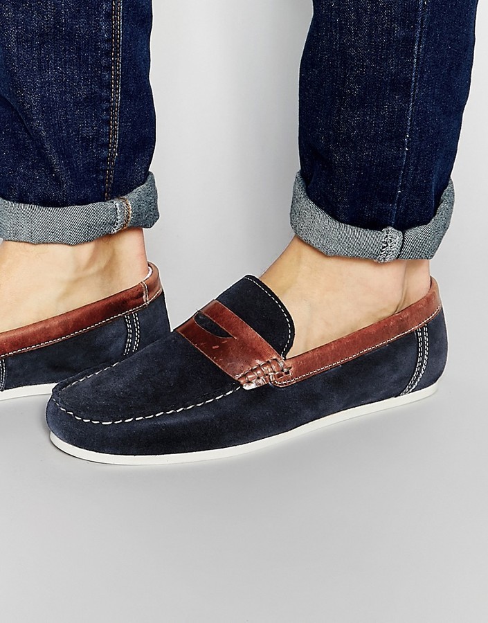 Red Tape Penny Loafers In Blue Suede 