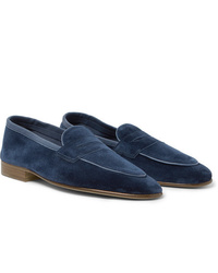 Edward Green Polperro Leather Trimmed Suede Penny Loafers