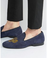 Frank Wright Slipper Loafers Navy Suede