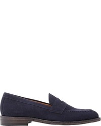 Barneys New York Suede Penny Loafers Blue
