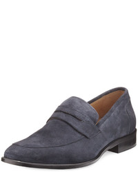 Neiman Marcus Tivoli Suede Penny Loafer Navy