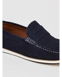 Topman Hitch Penny Navy Suede Loafers
