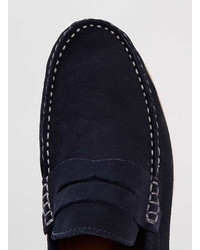 Topman Hitch Penny Navy Suede Loafers