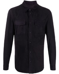 Navy Suede Long Sleeve Shirt