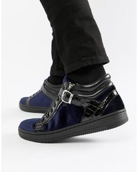 House of Hounds Griffin Mid Top Trainers In Navy Velvet