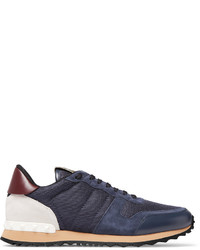 Valentino Leather Trimmed Suede And Mesh Sneakers