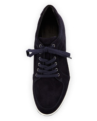Giorgio Armani Mod Perforated Suede Low Top Sneaker Navy
