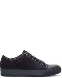 Lanvin Navy Suede Leather Tennis Sneakers