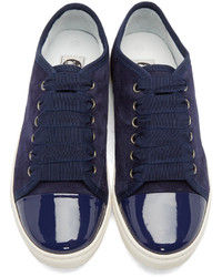 Lanvin Navy Suede Patent Leather Sneakers