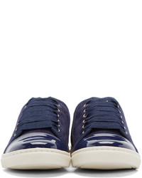 Lanvin Navy Suede Patent Leather Sneakers