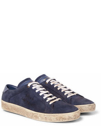 Saint Laurent Sl06 Court Classic Leather Trimmed Suede Sneakers