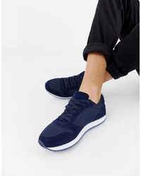 ASOS DESIGN Trainers In Navy Faux Suede And Mesh