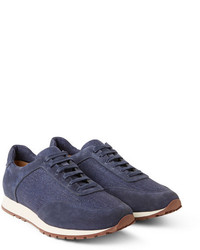 Loro Piana Weekend Walk Suede And Linen Panelled Sneakers