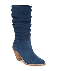 Navy Suede Mid-Calf Boots