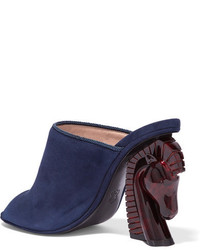 Tory Burch Barton Suede Mules Navy