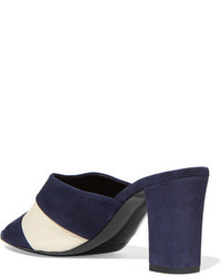 Jil Sander Leather Paneled Suede Mules Midnight Blue