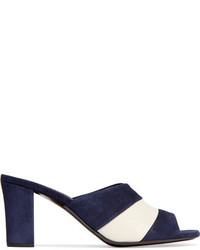 Jil Sander Leather Paneled Suede Mules Midnight Blue