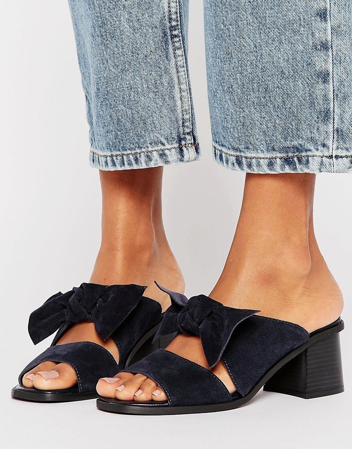 suede bow mules