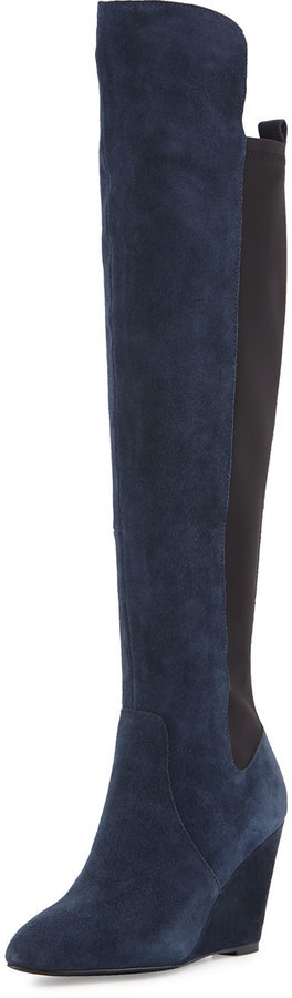 navy blue suede over the knee boots