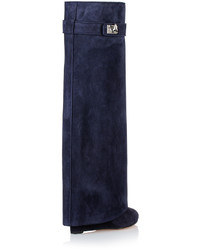 Givenchy Navy Suede Fold Over Shark Lock Boot