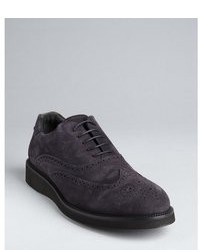 Tod's Navy Suede Tooled Wingtip Foam Mid Sole Oxfords