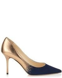 Jimmy Choo Agnes Nude Metallic Dgrad And Navy Suede Point Toe Pumps