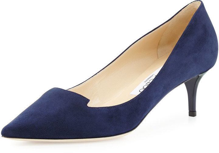 blue suede kitten heels