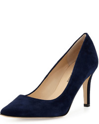 Neiman Marcus Cissy Pointed Toe Suede Pump Navy
