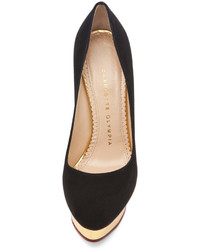 Charlotte Olympia Dolly Signature Court Island Suede Pumps In Navy