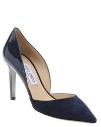 Jimmy Choo Navy Suede And Patent Leather Darylin 85 Dorsay Pumps
