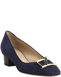 Charlotte Olympia Navy Suede Buckle Detail Kiss Me Quick Pumps